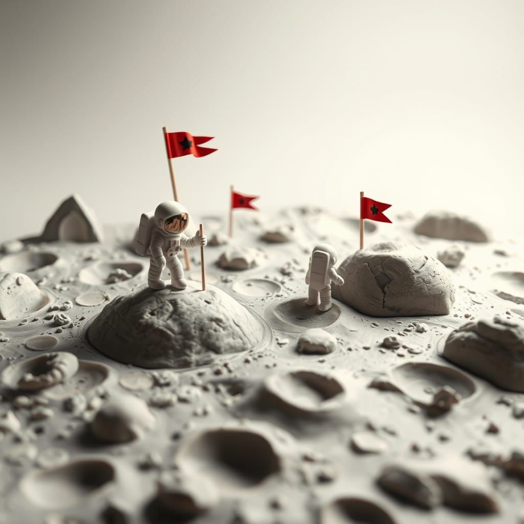 Playdough Moon Landscape with Astronauts in Claymation Style