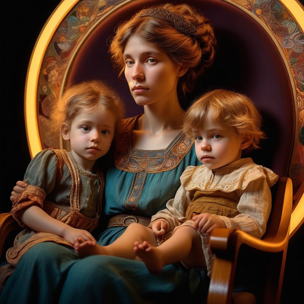 Motherly Love in Art Nouveau Style