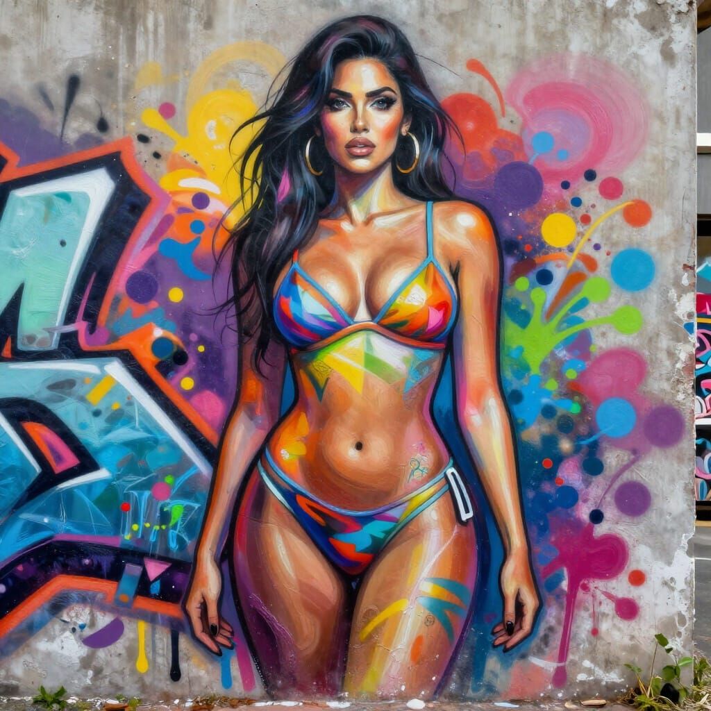 Vibrant Woman in Polychromatic Graffiti Art