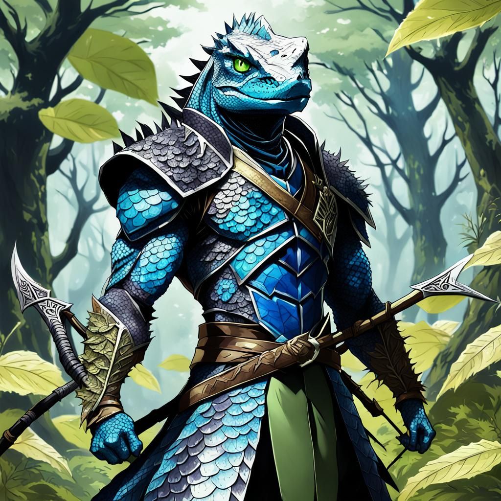 Lizardfolk Archer with Longbow in Anime Style