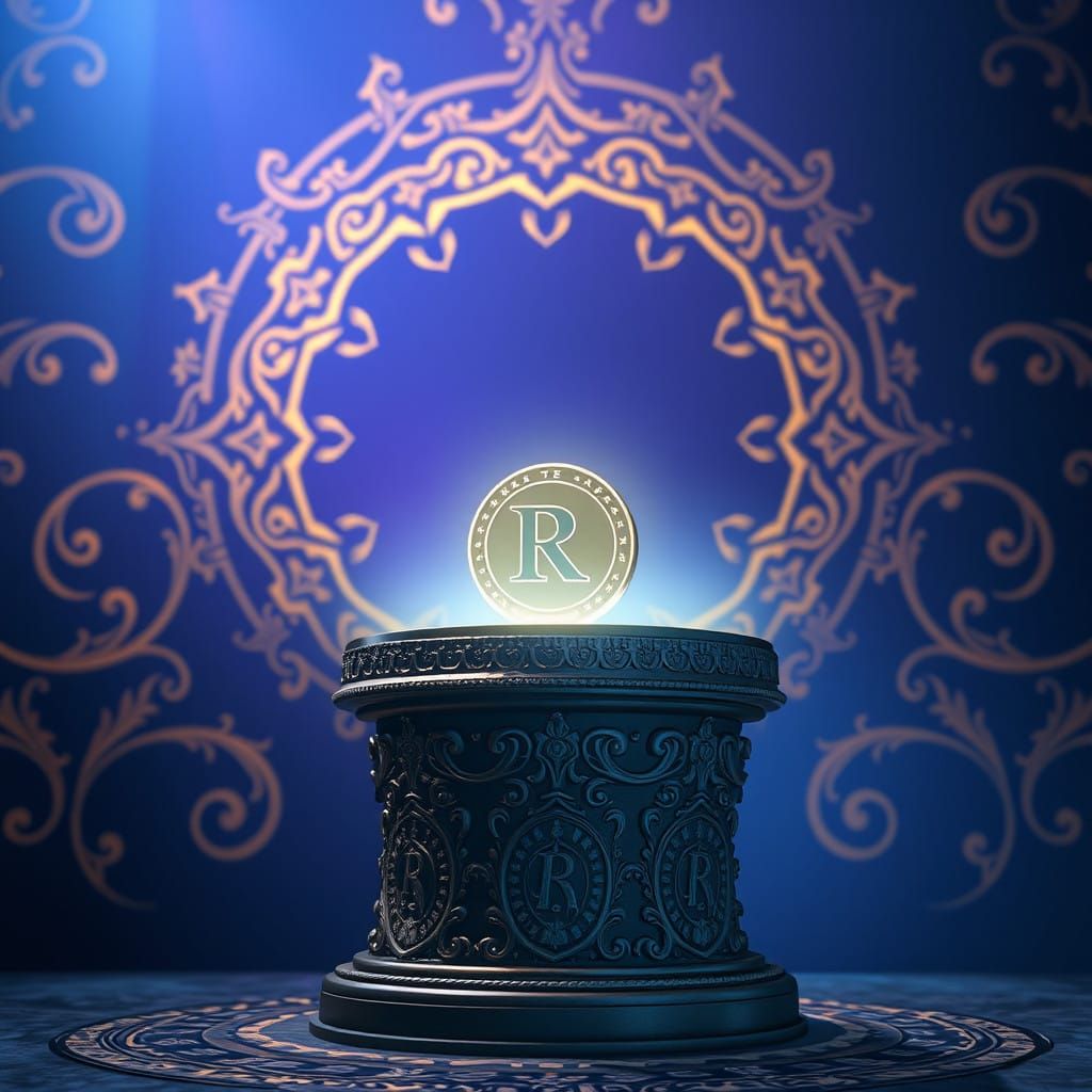 Glowing Roblox Robux on Ancient Pedestal in Mystical Art