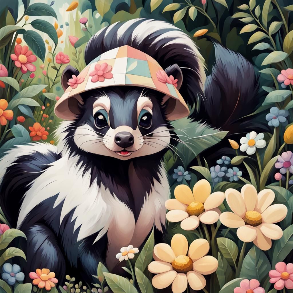 Cubist Skunk in Secret Flower Garden