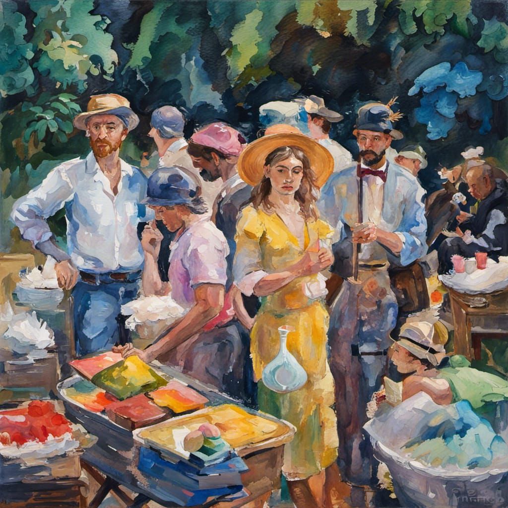 Gouache Hillside: An Impressionist Gouache-Style Masterpiece