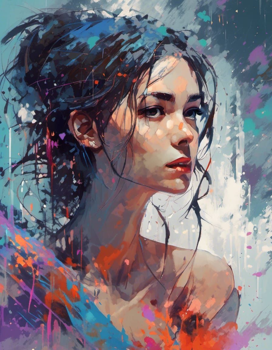 Lady Portrait in Carne Griffiths Style, 3D Shading