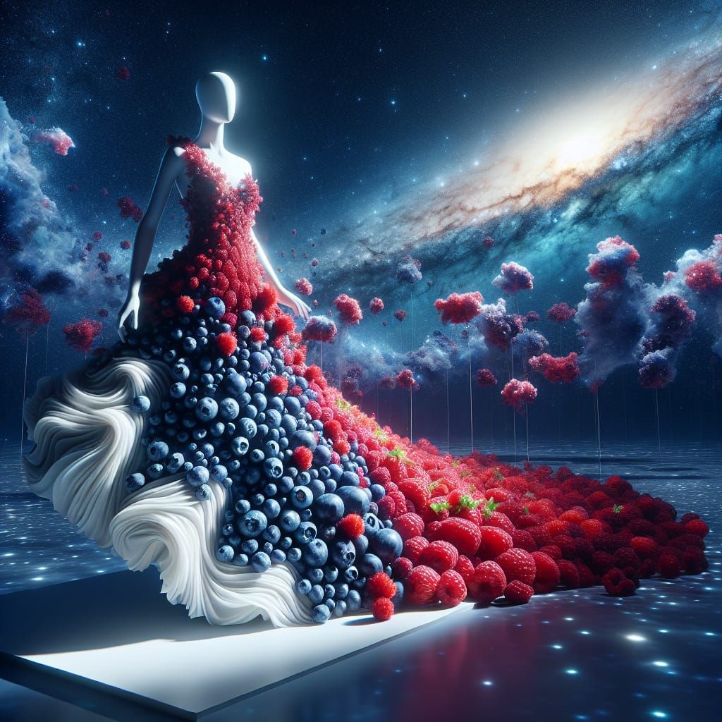 Cosmic Mannequin in Gown of Berries Sculpture