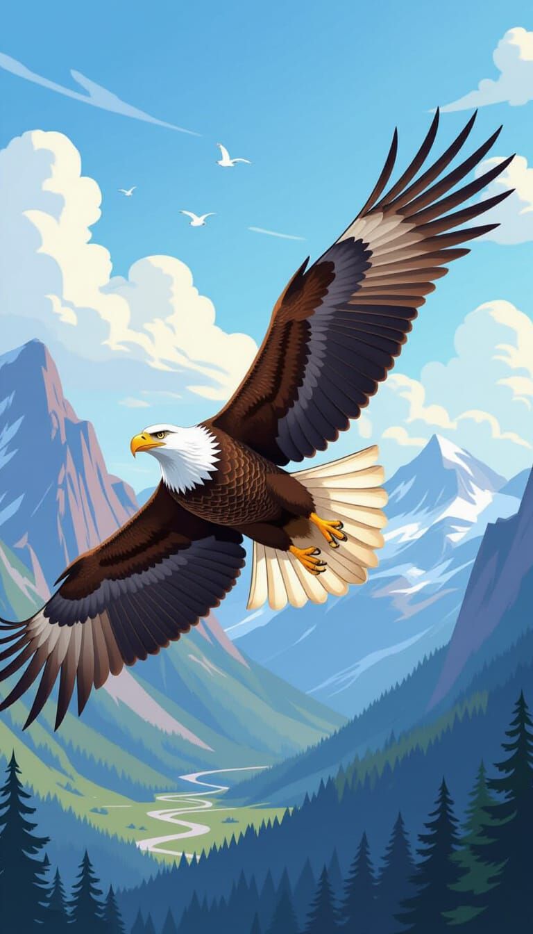 Majestic Eagle in Flight: Cartoon Illustration