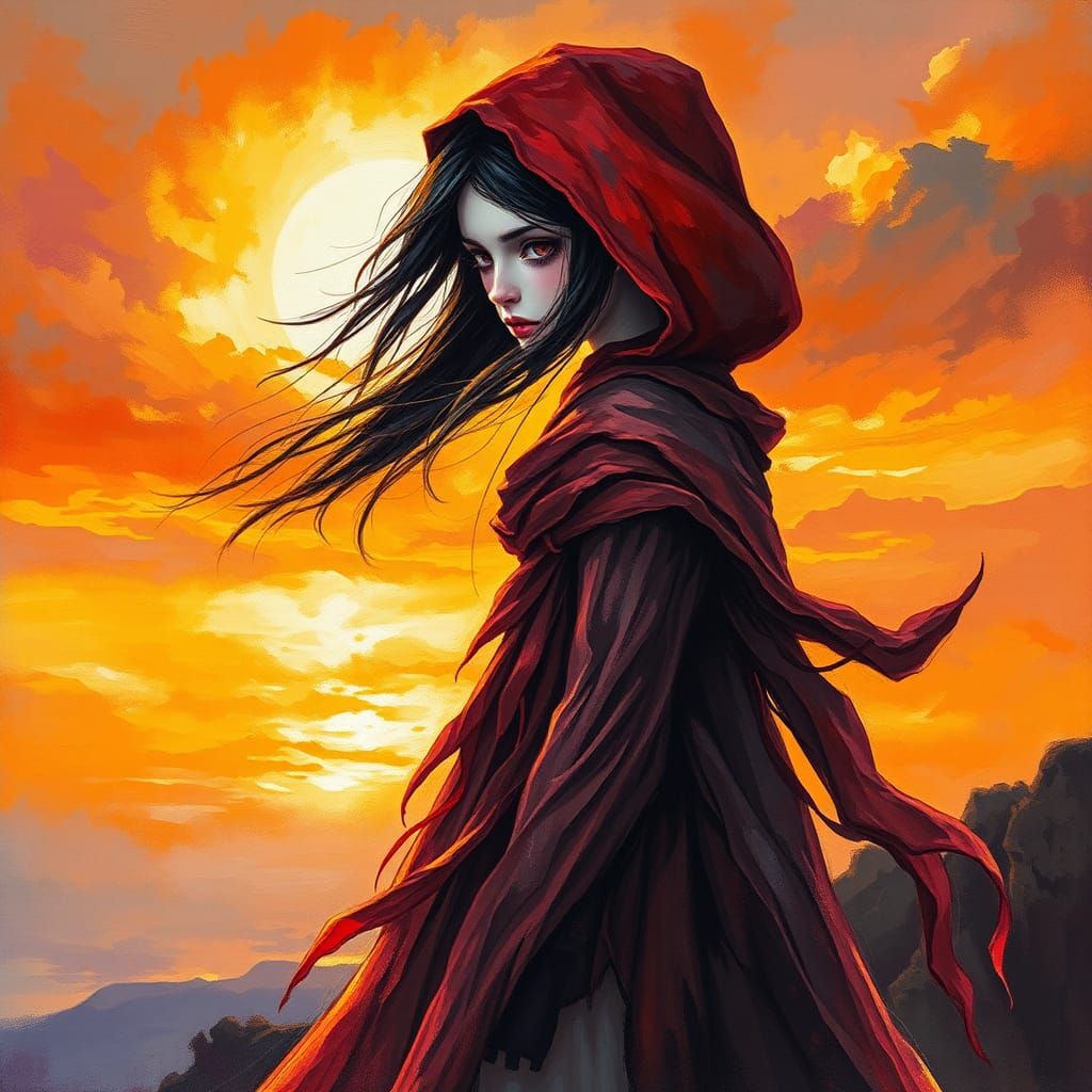 Vampire Girl at Sunset in Style of Old Masters