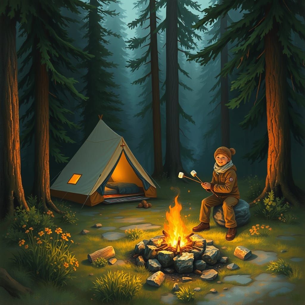 Serene Woodscape in Whimsical Art Style