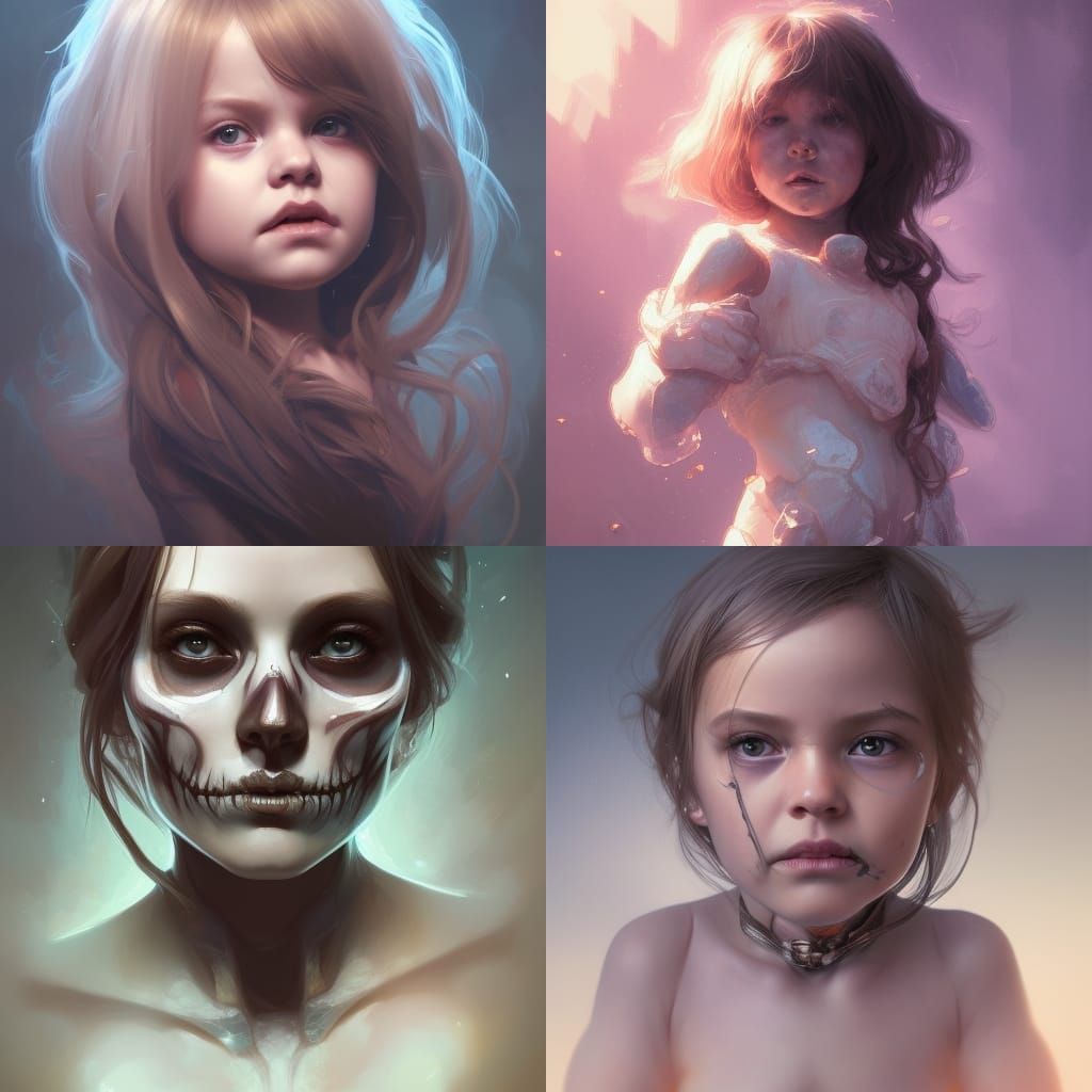 Detailed Baby Skeleton Girl Portrait in Art Nouveau Style