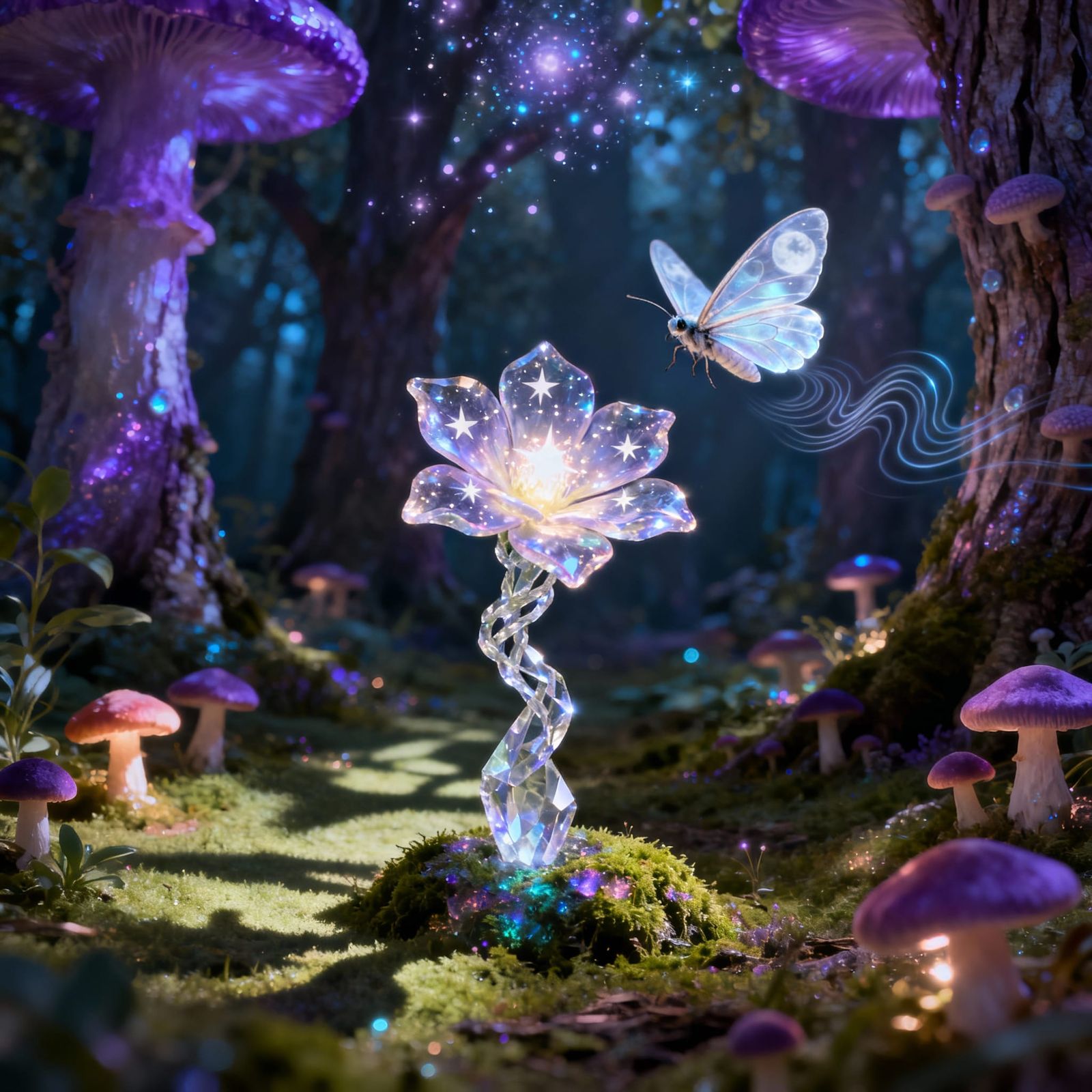 Enchanting Forest Floor with Luminous Bloom and Whisperwing ...