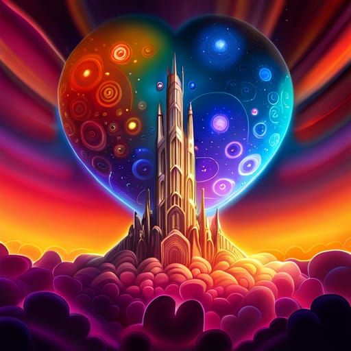 Lively World with Floating Hearts in Maximalist Style
