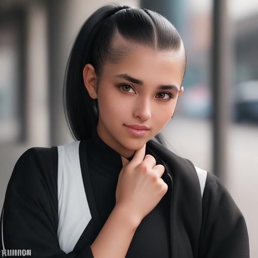 Brunette with Shaved Head in Professional Photo
