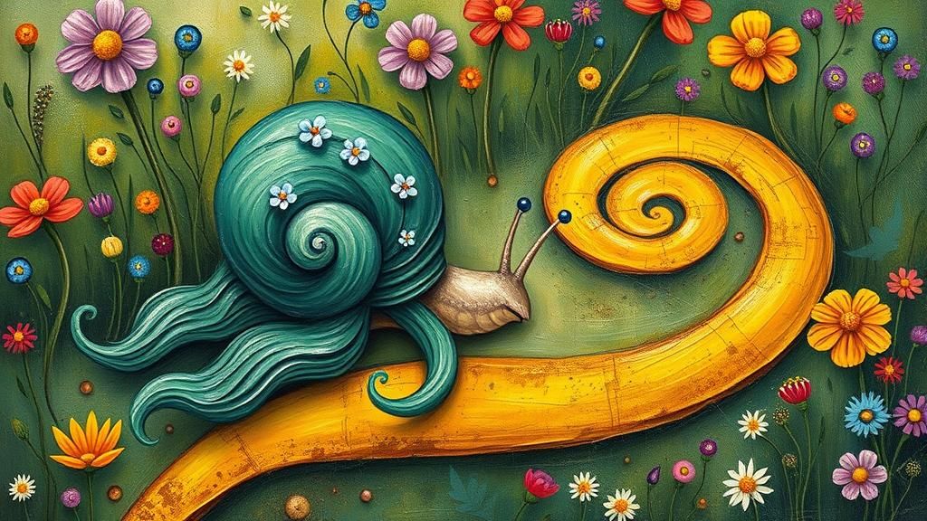 Emerald-Haired Snail on Golden Path, Expressionist Style