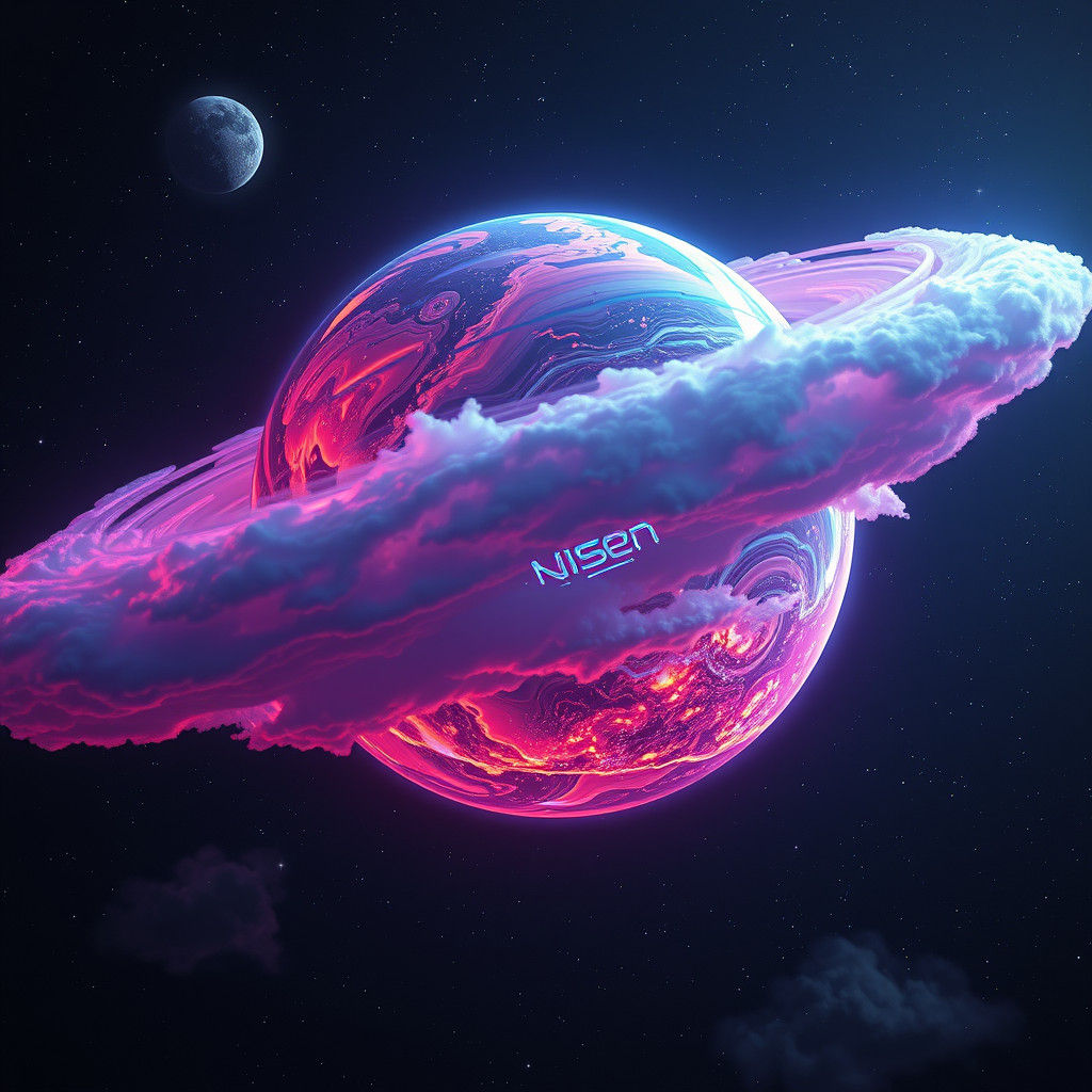 Iridescent Alien Planet in Cyberpunk Style