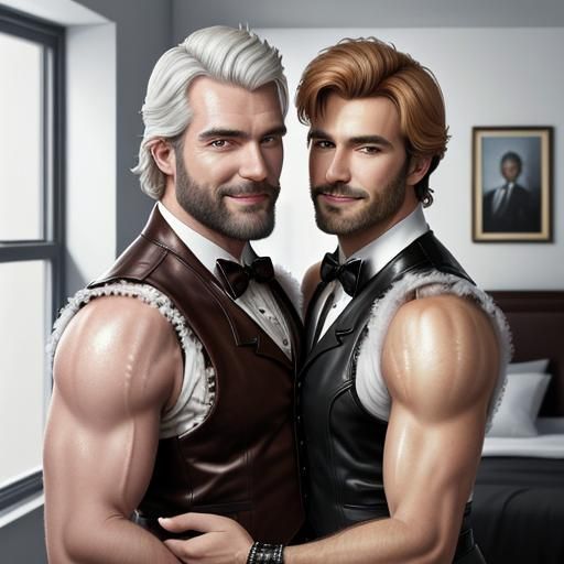 Two masculine handsome male husbands