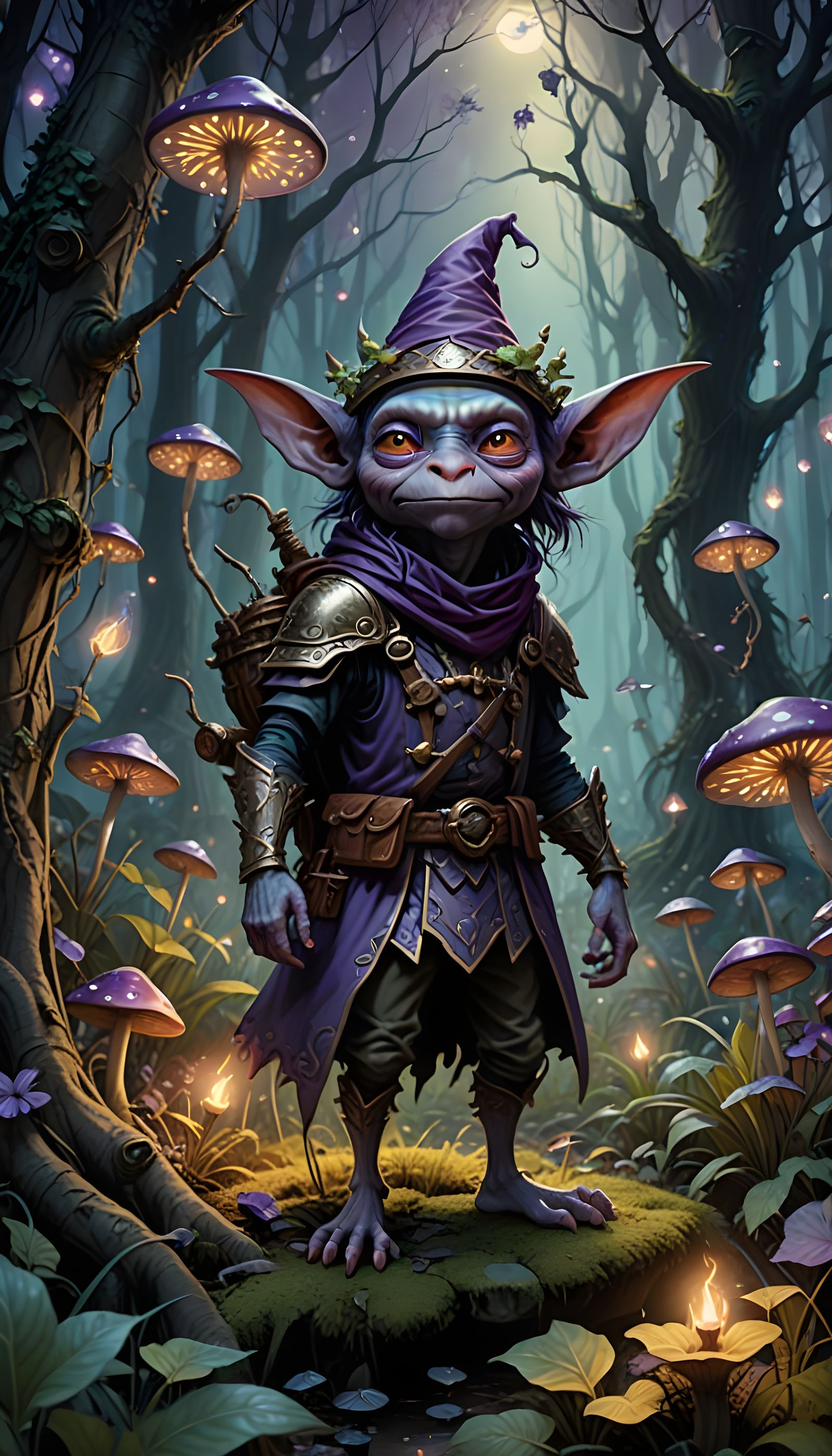 Fantasy Creatures in a Mysterious Purple Goblin's Forest