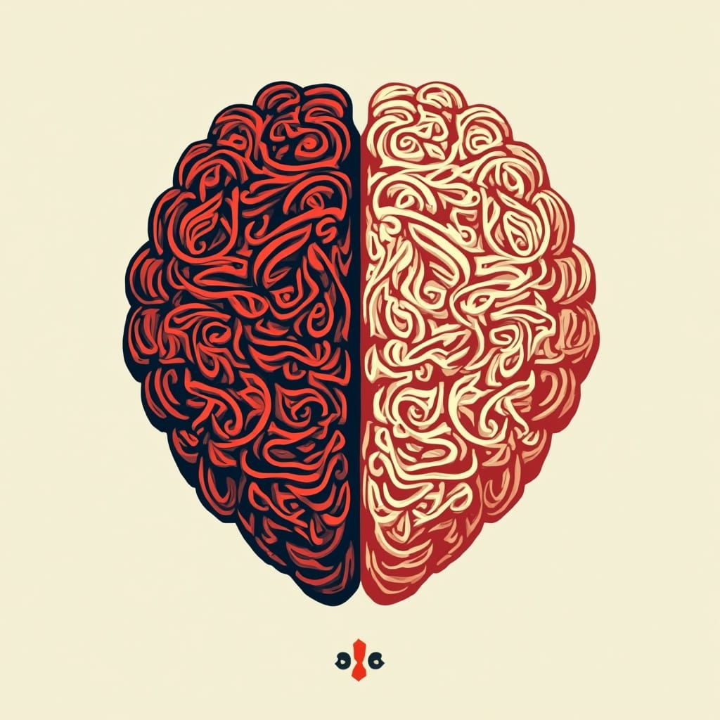 Heart-Brain Symbol with Urdu Script in Surreal Style