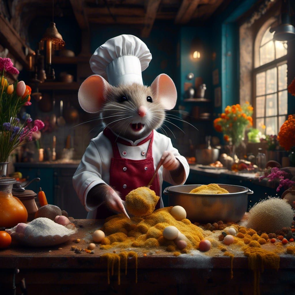 Chef Mouse Portrait in Super Hyperrealism Style