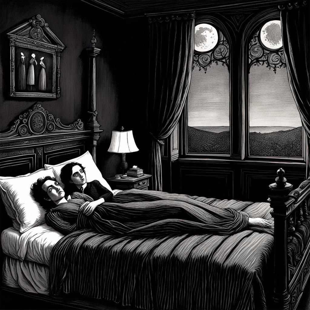 Awake in Bed, Gothic Horror Illustration