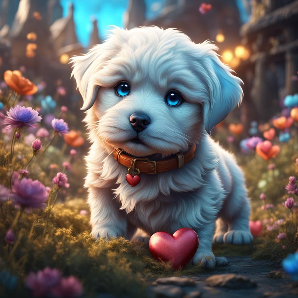 Cute Puppy Detailed Matte Painting in Fantasy Style