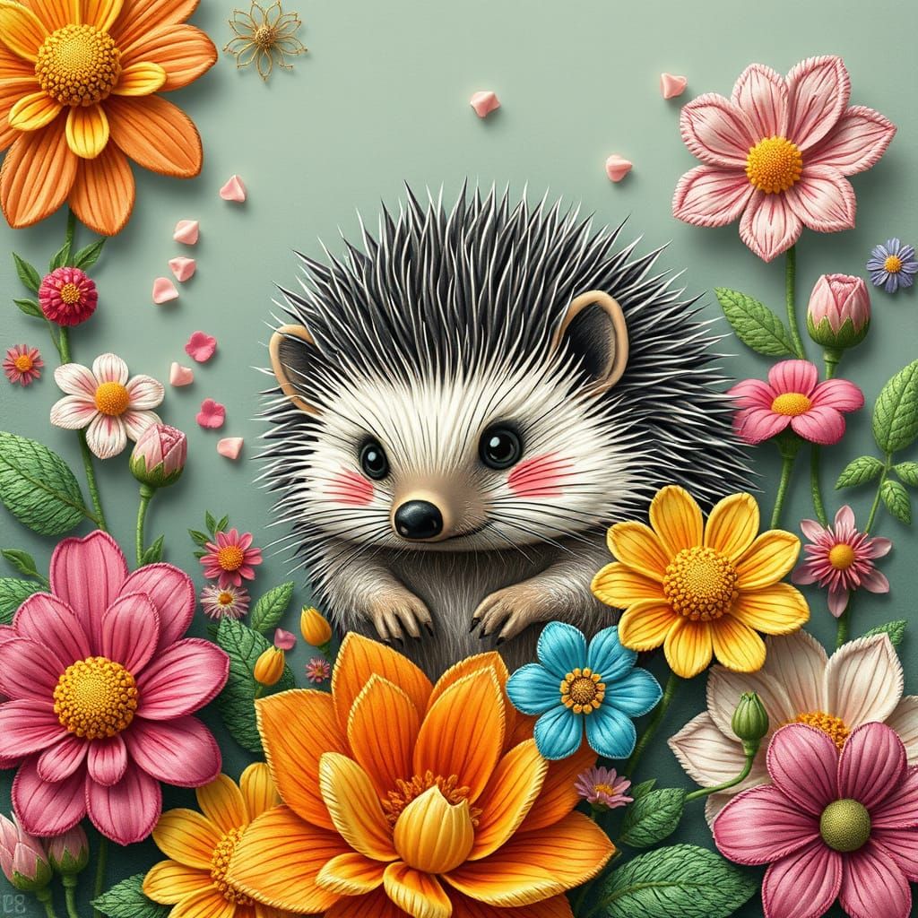 Whimsical Hedgehog Amidst Vibrant Blooms