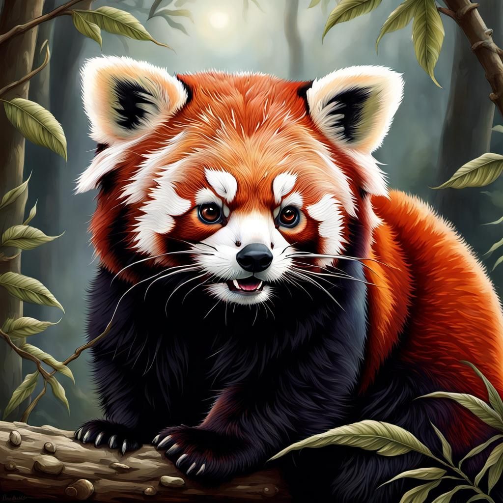 Red Panda in Wilderness: Detailed Illustration