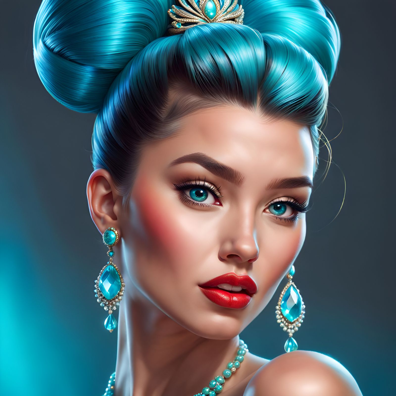 Gorgeous Woman with Cyan Jewels, 3D Render