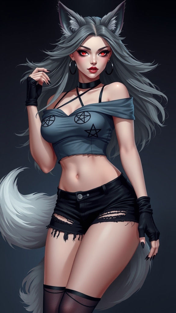 Voluptuous Wolf-Woman Portrait in Gothic Style