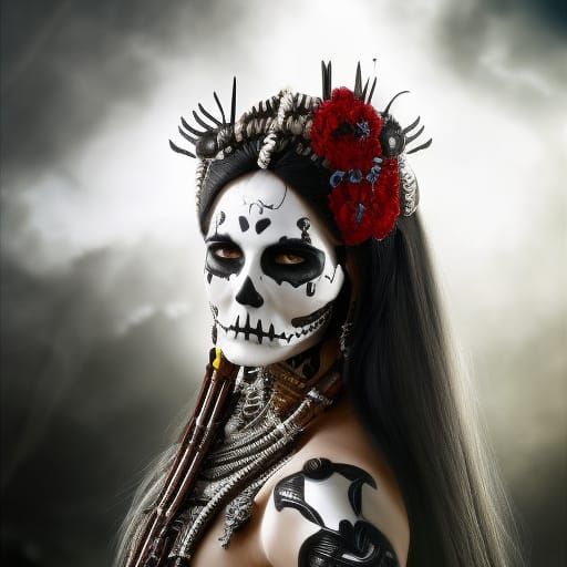 Crying Tribal Princess Portrait in Art Nouveau Style