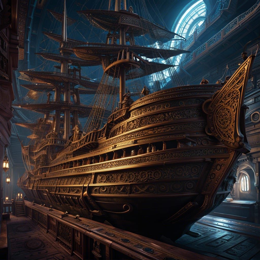 Pirate Ship Amidst Geometric Space Invasion