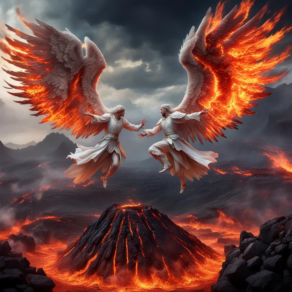 Angels and Devils Dance on Volcano in Matte Painting