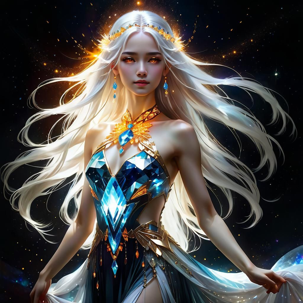 Crystal Goddess with Amber Eyes and Magical Glow
