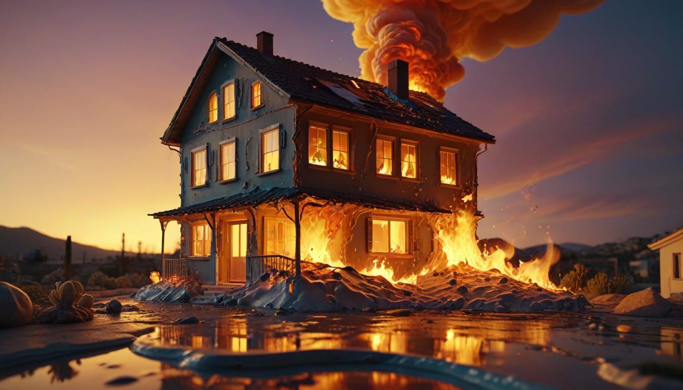 Surreal Melting House in a Dali-Inspired Style