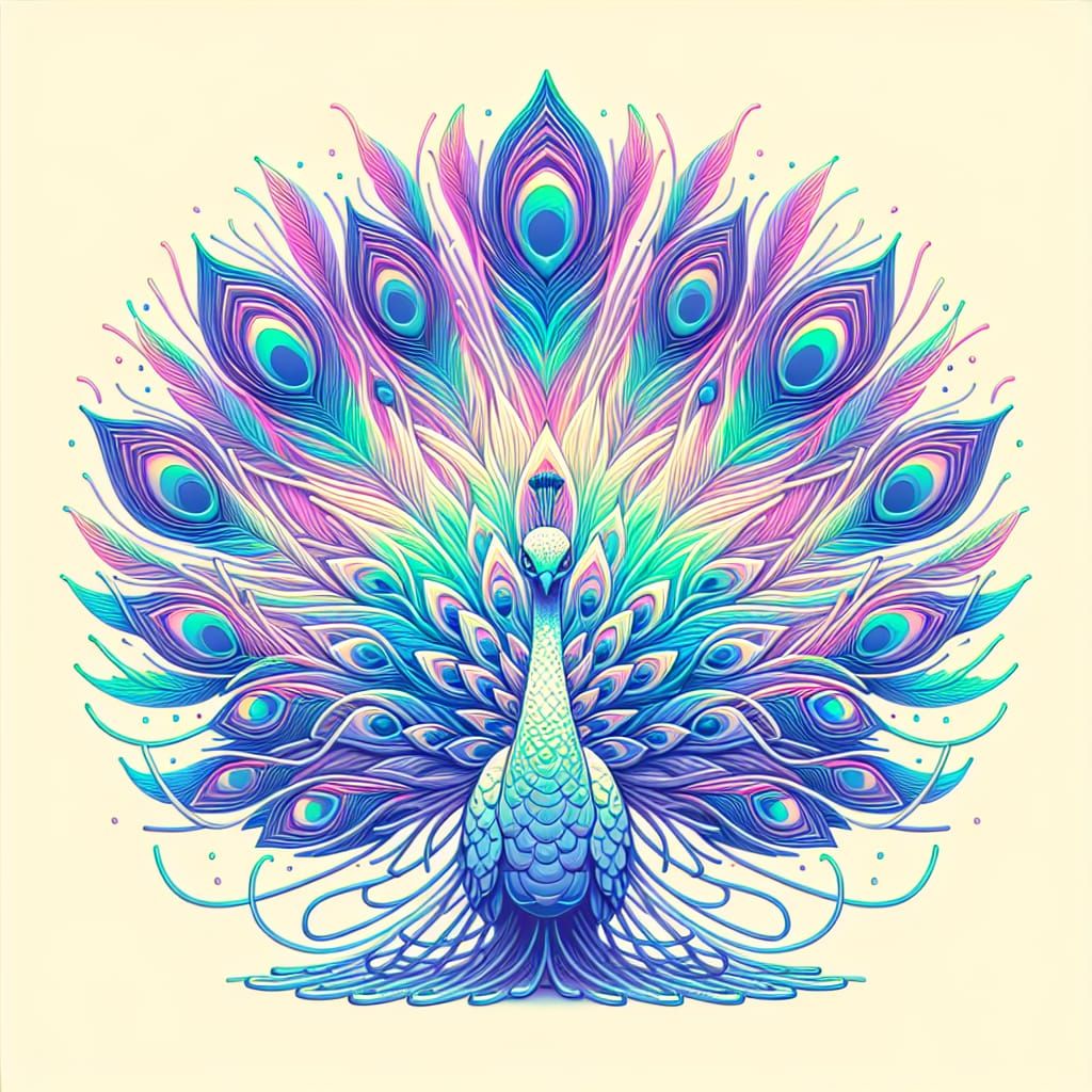 Psychedelic Peacock: Dreamy Digital Art in Rainbow Colors