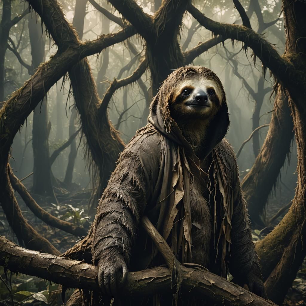 Mystical Sloth in Forest: Surrealist Salvador Dali Style