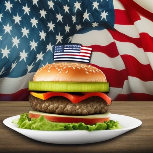 Cheeseburger and American Flag Digital Painting