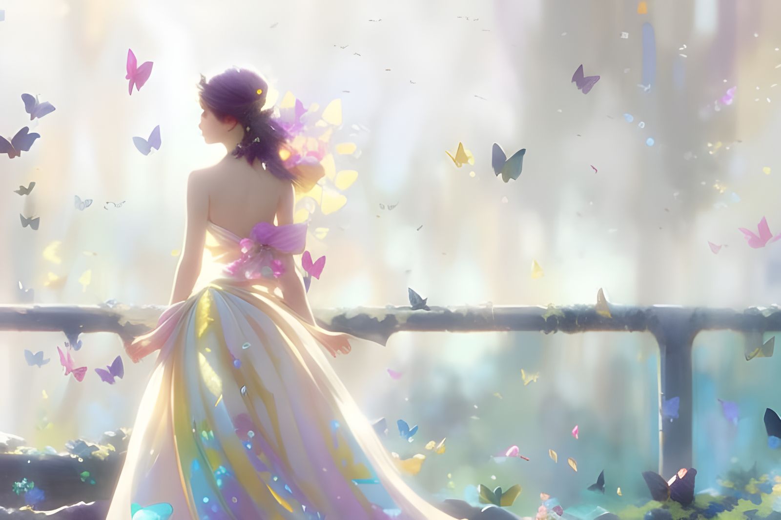Goddess Portrait in Butterfly Dress, Anime Style