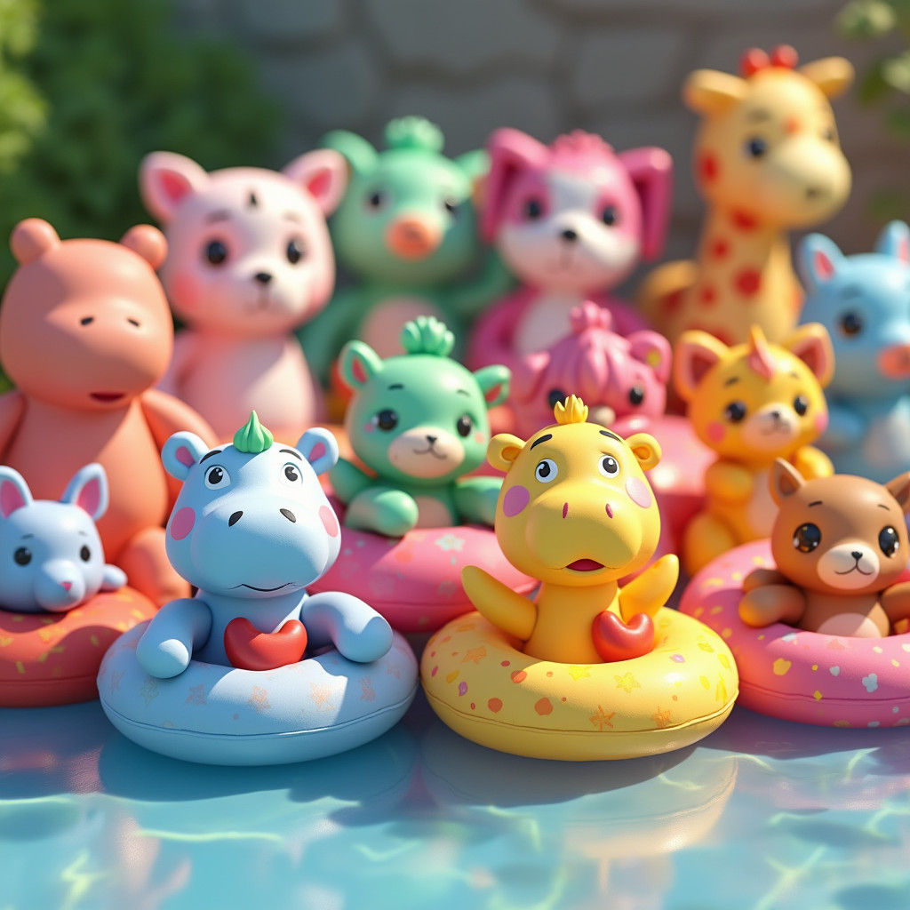 Colorful Tiny Pool Toys in 3D Computer Art Style
