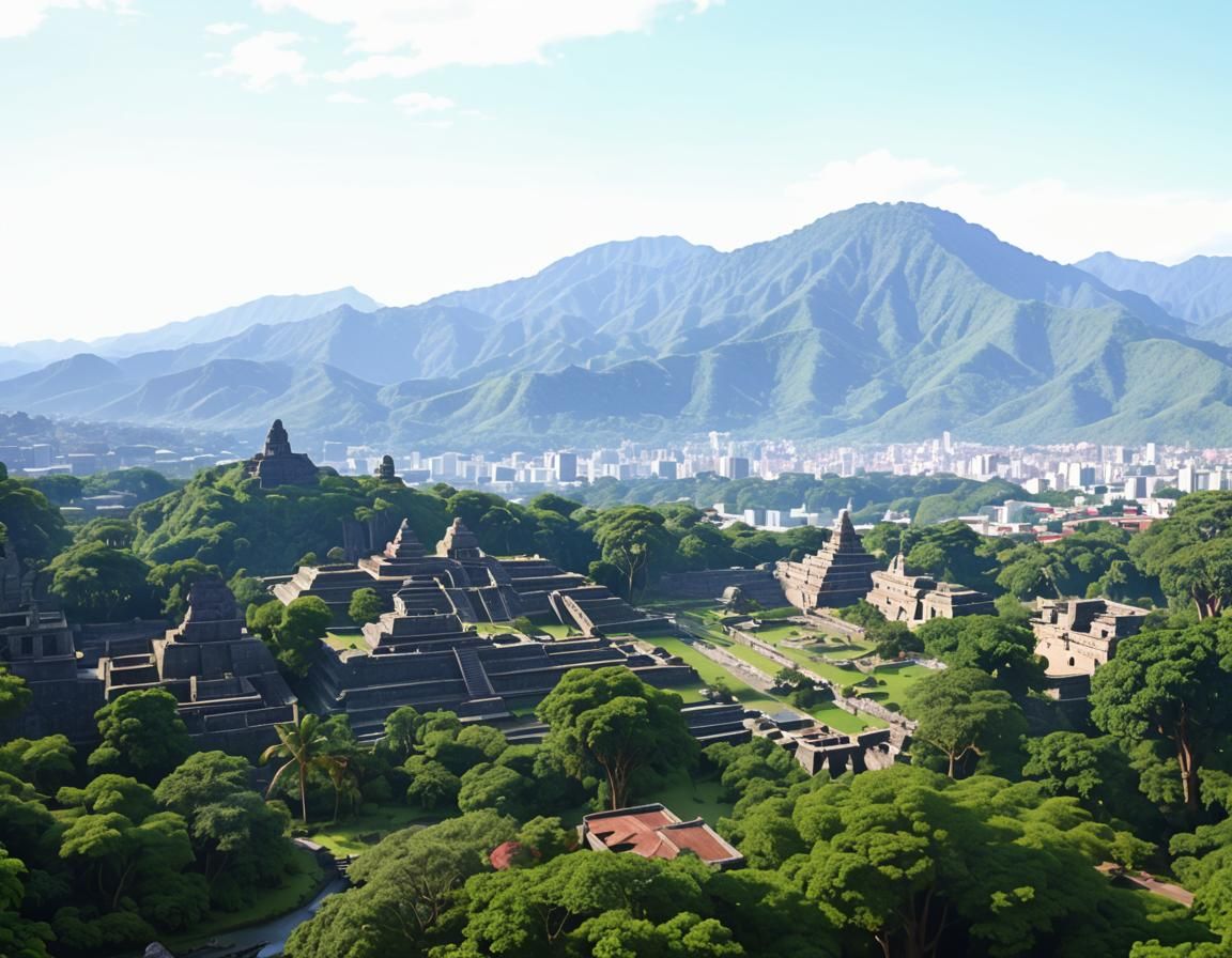 Mayan City in Caracas Valley in Low-Poly Style