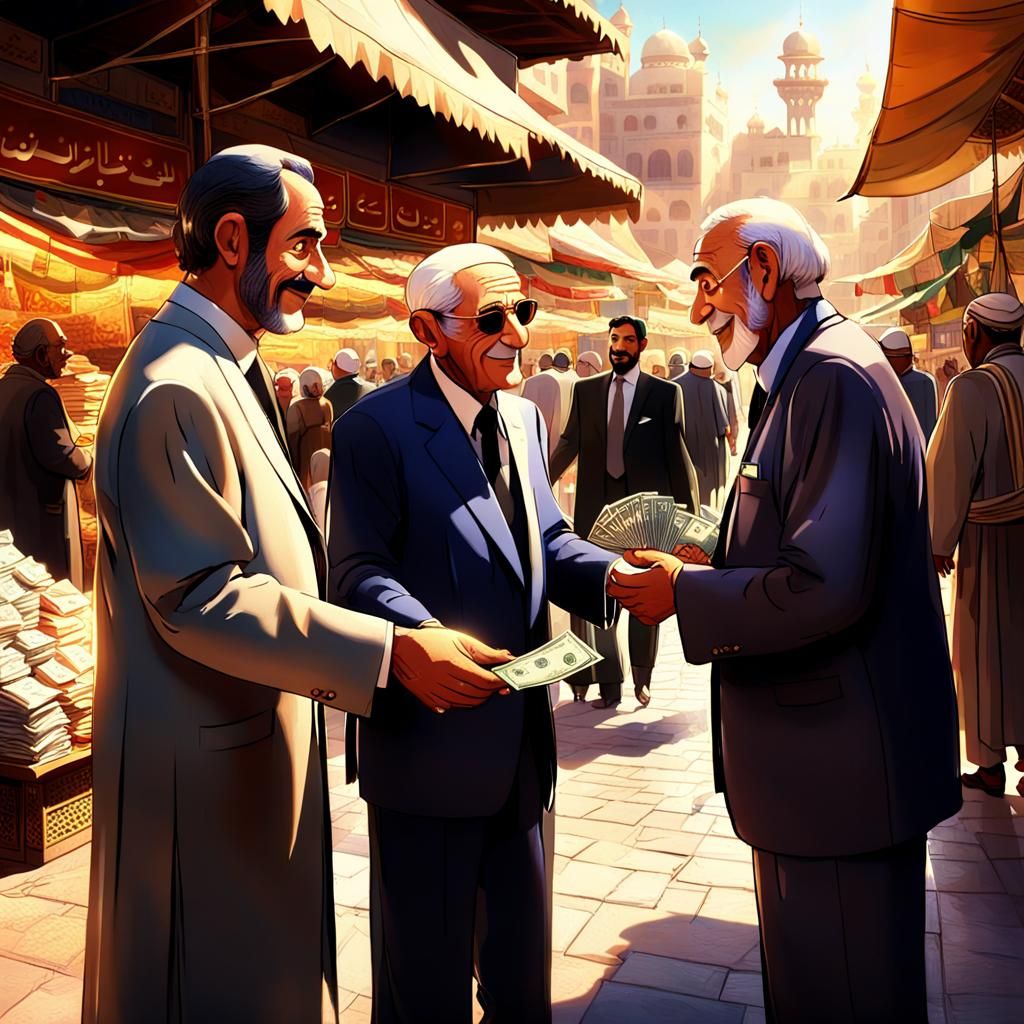 Wealthy Man Gives Cash in Middle Eastern Market