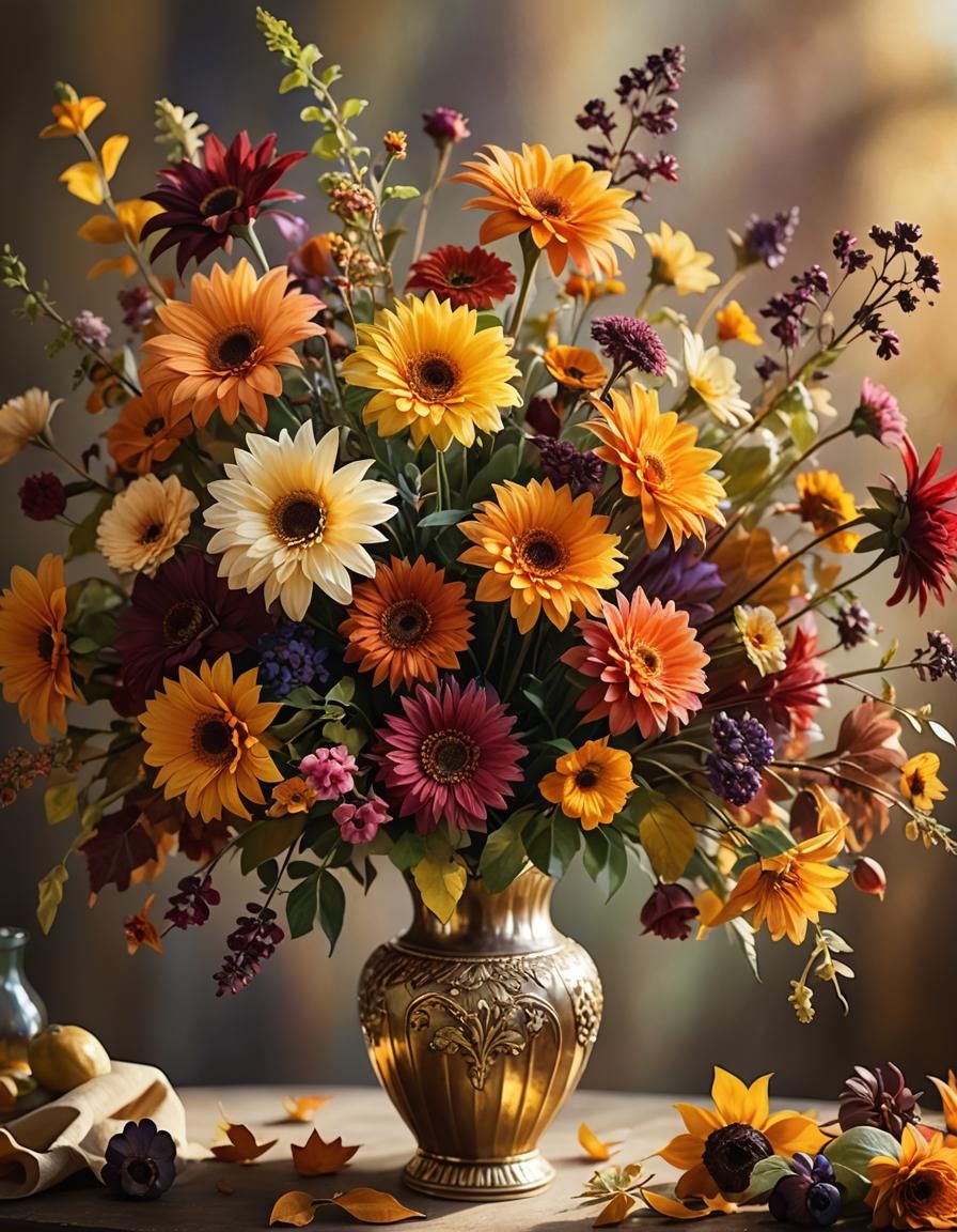 Hyperrealistic Autumn Flowers Still Life