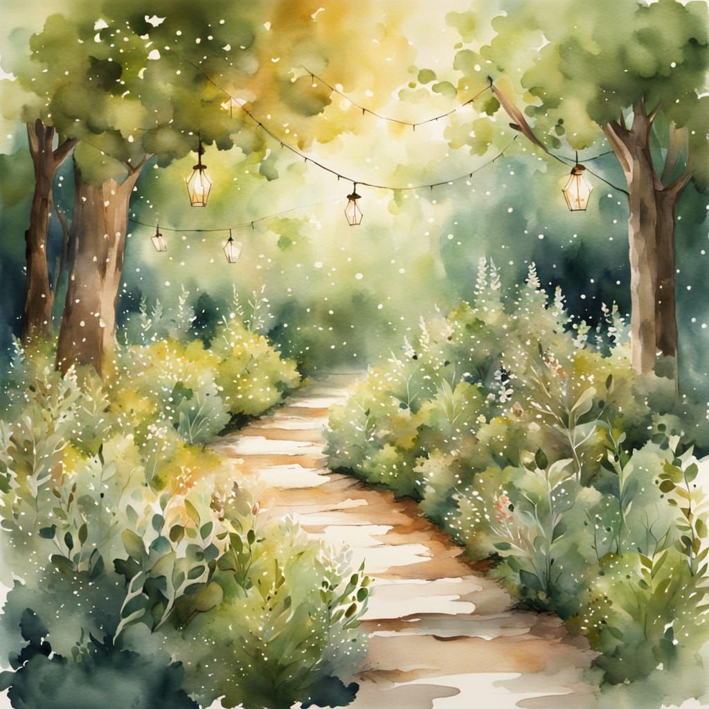 Whimsical Watercolor Beer Garden in Woods