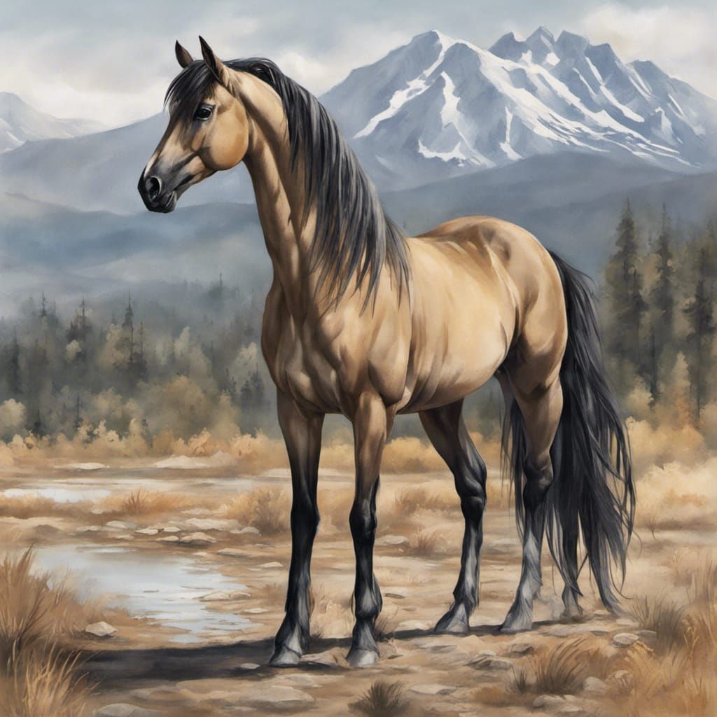 Elegant Dun Mare with Black Markings in Hyperrealism
