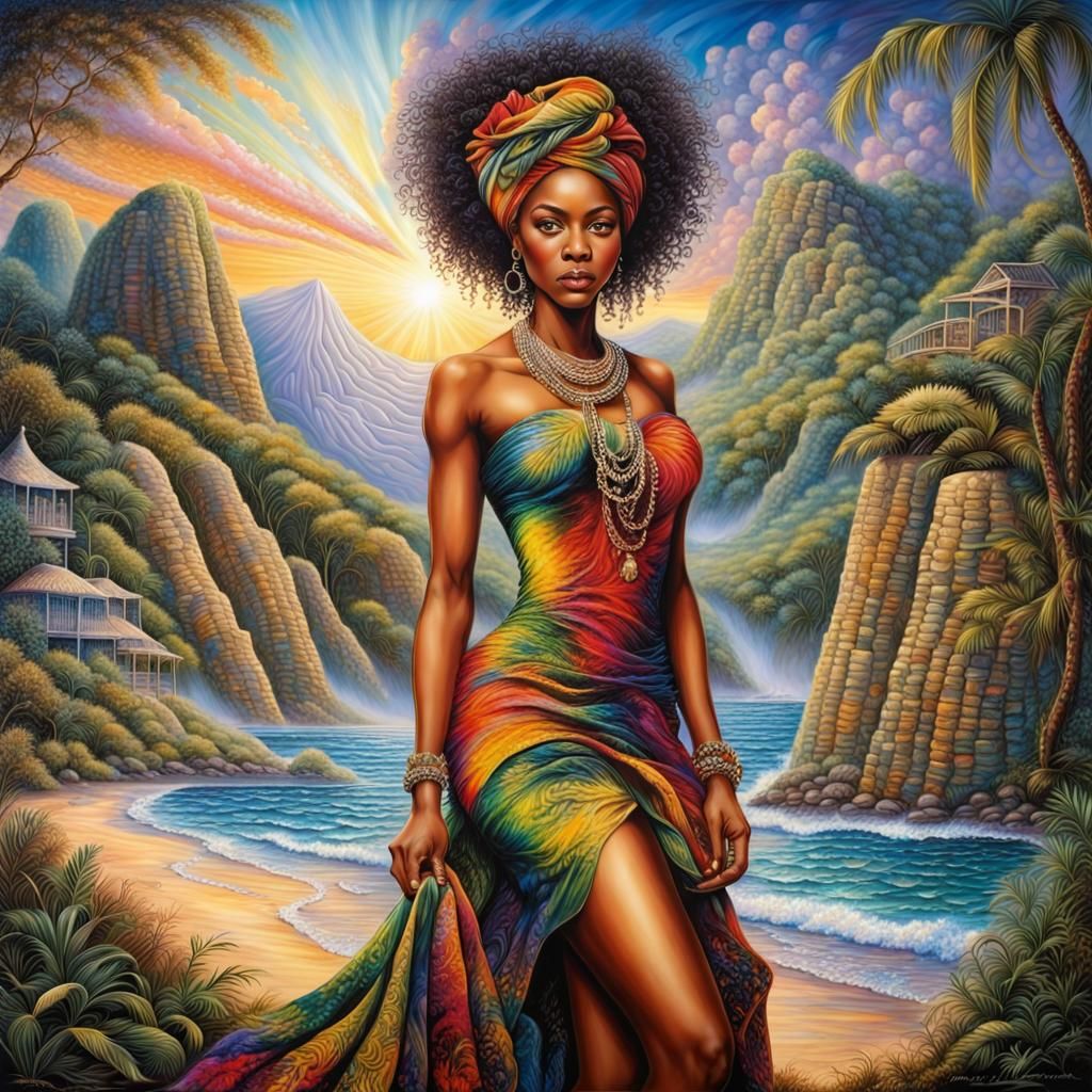 Beautiful Jamaican Woman in Watercolor Illustration