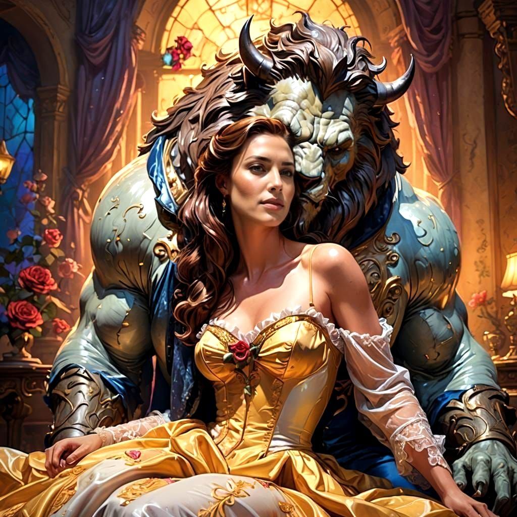 Belle and Beast: Sensual Embrace in Hyperrealism