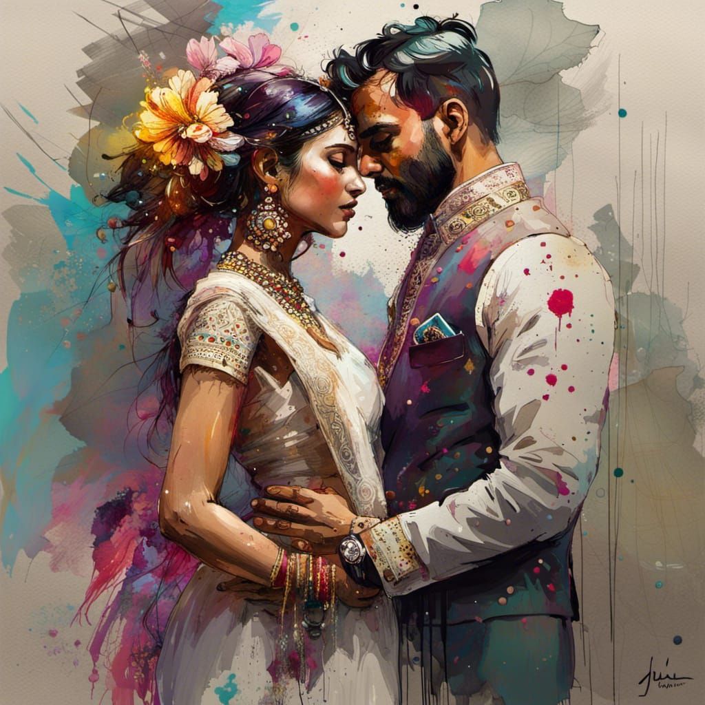 Colorful Indian Wedding Painting in Expressive Style