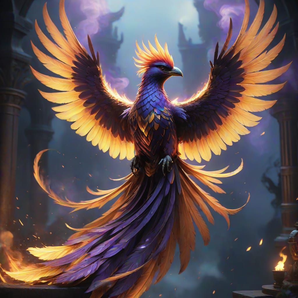 Majestic Firebird in Flight, in Cyberpunk Style