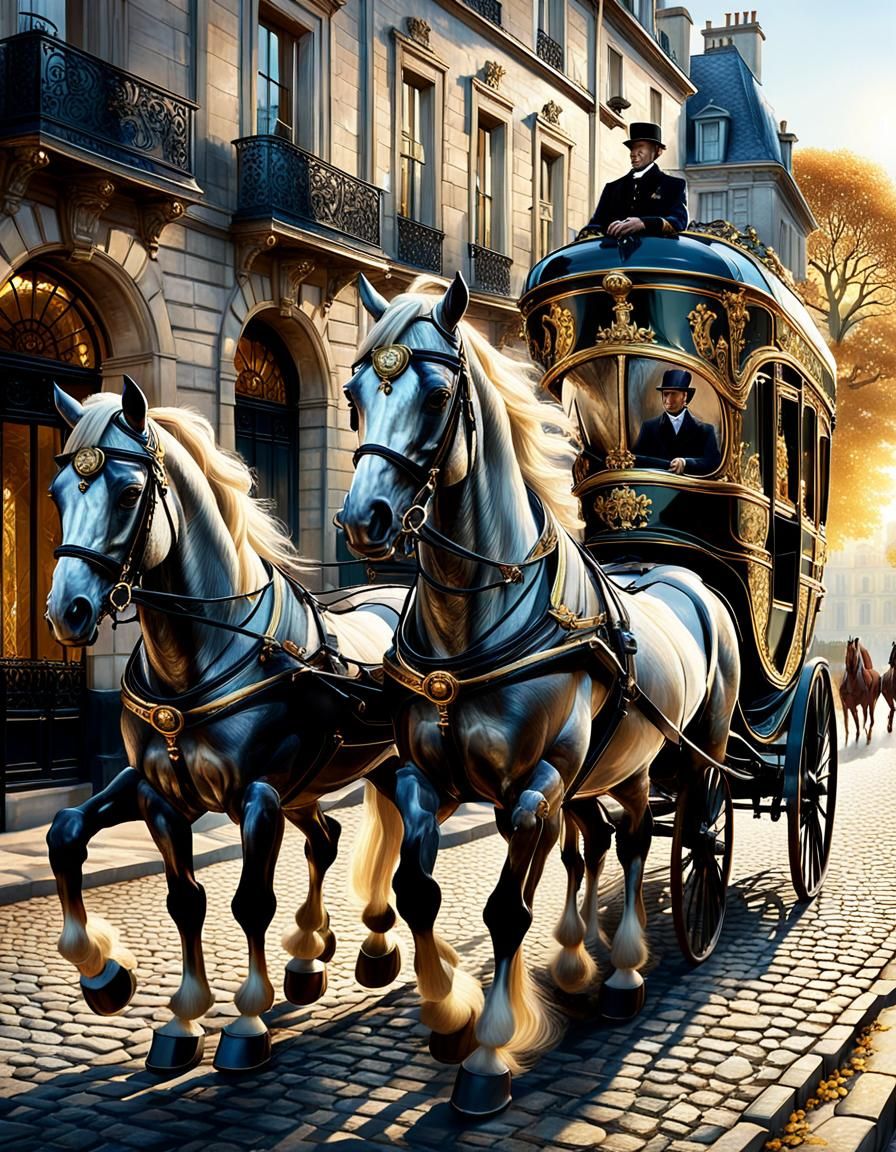 Opulent Horse-Drawn Coach in 19th Century Paris