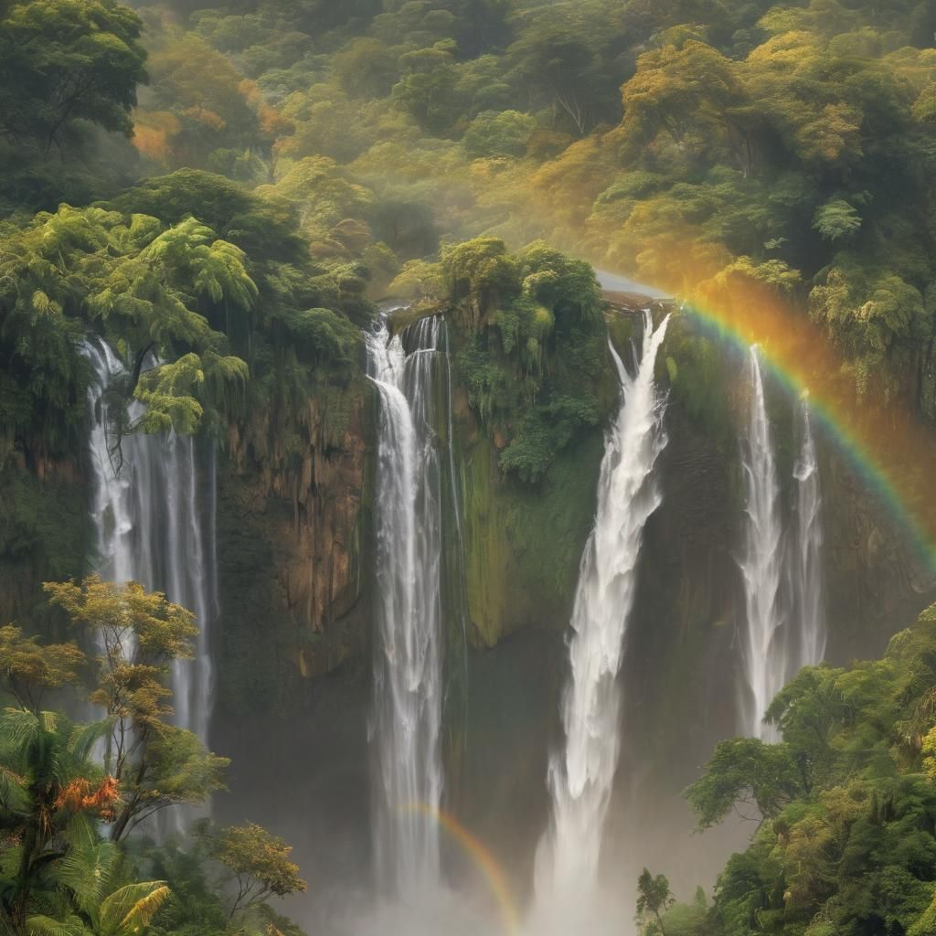 An epic, beautiful, broad waterfall set high in the Andes mo...