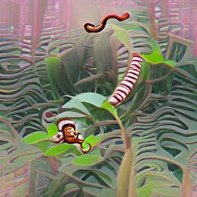 Surreal Monkey-Worm Creature in Lush Jungle